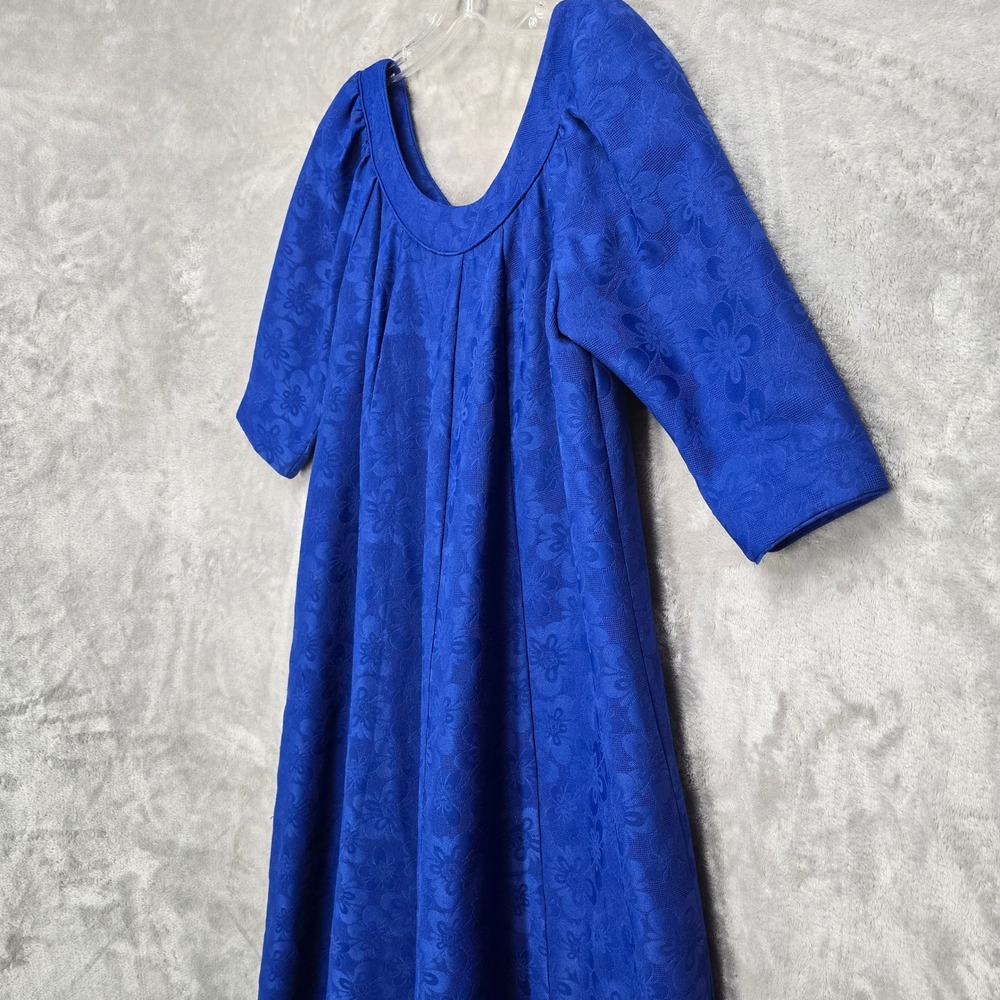 Vintage Kiyomi Hawaii Muumuu Dress Women 12 Royal Blue Floral Jacquard Altered - Picture 12 of 16